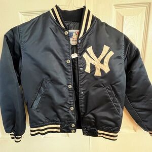 MLB NY Yankees Youth Small Blue Satin Bomber Jacket
